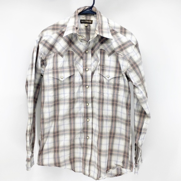 Stetson brown tan snap button down western rodeo country coastal cowboy - Picture 1 of 15
